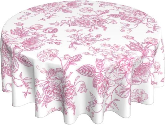 Spring Summer Pink Floral Round Tablecloth 60 Inch Vintage Chinoiserie Flowers Table Cloth Rustic Farmhouse Table Cover for Home Kitchen Dining Picnic Party Indoor Outdoor Decor
