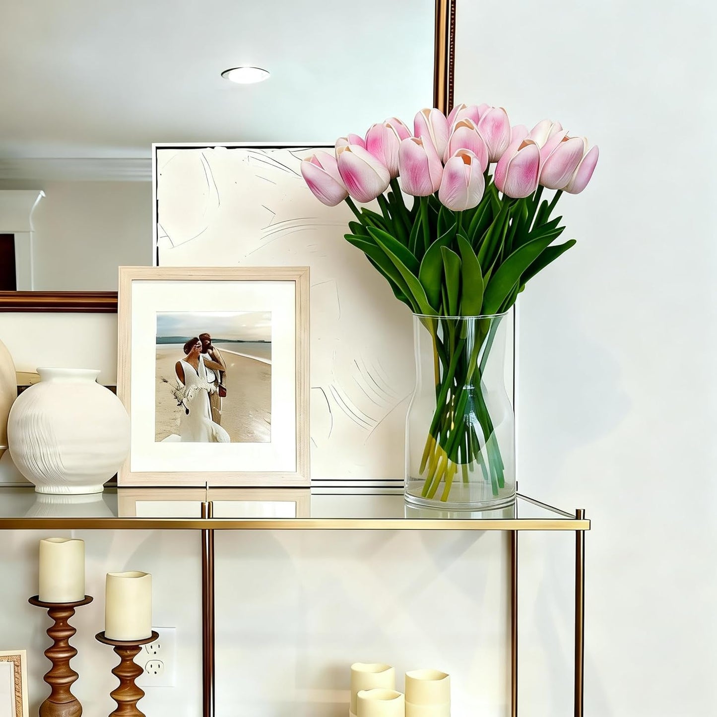 20pcs Pink Tulips Artificial Flowers 13 Inch PU Fake Flowers Fake Tulips for Mother's Day Easter in Home Kitchen Wedding Dining Table Decorations