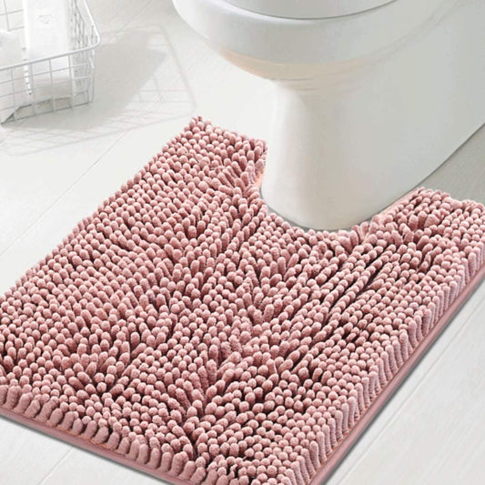 H.VERSAILTEX Toilet Mat U Shaped Bathroom Rugs Bath Mats for Bathroom Non Slip Luxury Chenille Bath Mat U Shape 20x24 Extra Soft and Absorbent Shaggy Rugs Washable Dry Fast - Coral Pink