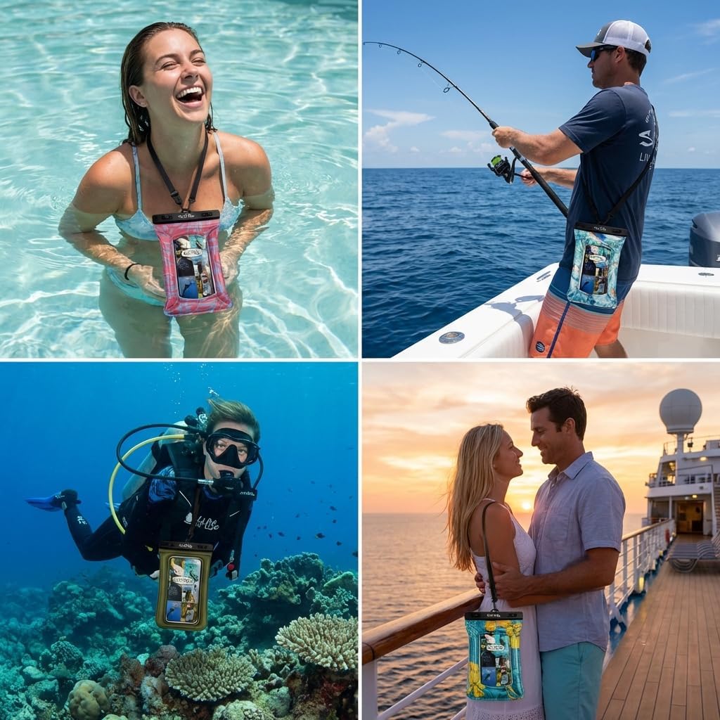 Salt Life Floating Waterproof Phone Case– IPX8 100% Waterproof Phone Case that Floats in Water, Universal Phone Dry Bag with Touchscreen Clear Window, Secure Seal Closure & Lanyard (Pink)