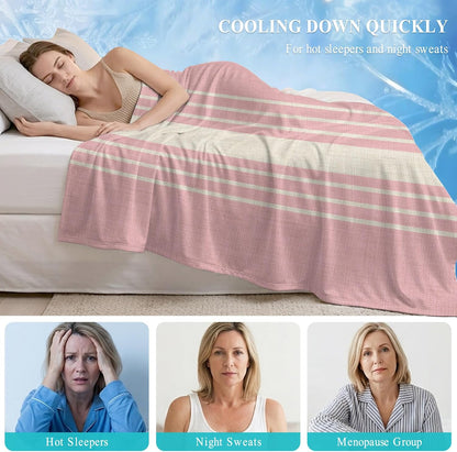 Cooling Blanket 30"x40", Modern Vintage Stripe on Linen Summer Cooling Blanket Breathable Lightweight Ice Blankets Pink Background Blankets for Night Sweats
