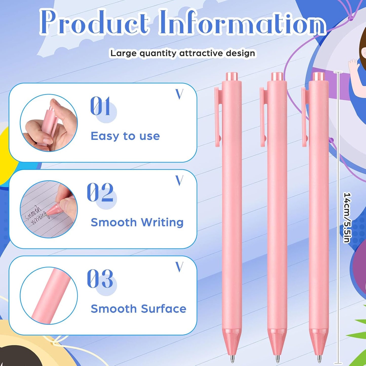 50 Pcs Ballpoint Pens Bulk Retractable Writing 1.0 mm Medium Point Black Ink Cute Pens Smooth Writing School Supplies for Teacher Students Employees Server Bridal Shower Baby Shower (Pink)