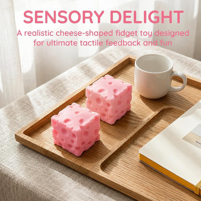 Cheese Squishy Toy, Slow Rising Realistic Cheese Block Fidget Toy, Squeeze Cheese Cube Stress Ball for Anxiety Relief, Soft Sensory Toy Gift for Home, Office, School (Pink/2.75inch)