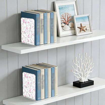 Light Pink Floral Small Bookends Book Ends for Shelves Heavy Books Stopper Decorative Acrylic Non-Slip 1 Pair