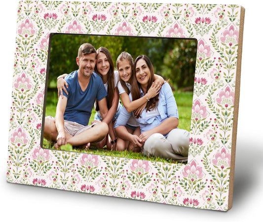 Pink and Green Floral Picture Photo Frame 5x7, Grandmillennial Home Decor, Cottagecore Botanical Wildflower Art Nouveau Wall and Tabletop Display Photo Frame for Home Dorm Office Decor