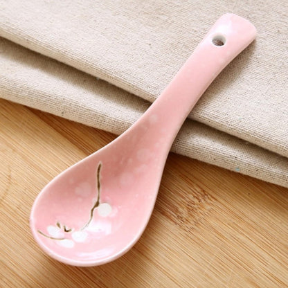 6pcs Japanese Ceramic Porridge Spoons Pink Small Soup Spoons Household Kitchen Utensils for Dining and Restaurant Use