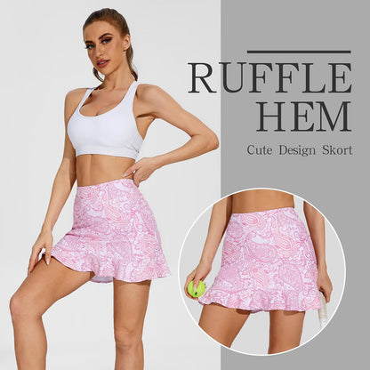 M MOTEEPI Women's Golf Skorts with Pockets High Waisted Tennis Skirt Built-in Shorts Quick Dry Athletic Ruffle Swim Skirt