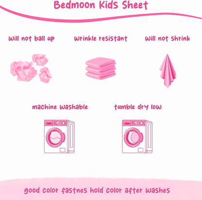 Softan Kids Bed Sheet Set, 3-Piece Twin Sheets Set, Microfiber Fitted Sheet with Corner Straps, Breathable & Silky Soft Pink Fruit Checkered Pattern Sheet and Pillowcase Sets
