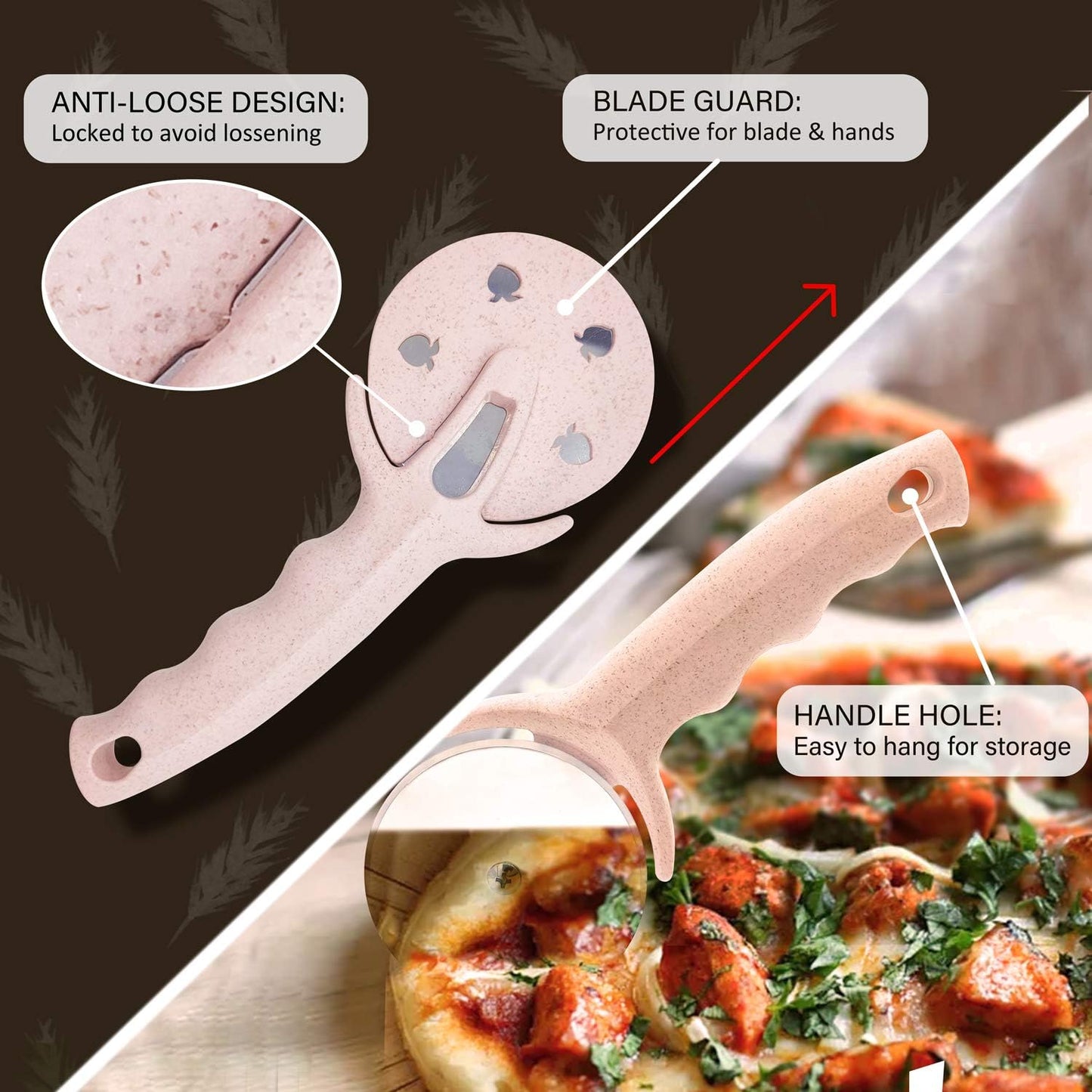 Pizza Cutter Wheel, Stainless Steel Pizza Cutter with Cover, Super Sharp Pizza Slicer-Dishwasher safe,Smooth Rotating Pizza Wheel Safe with Healthy Material (Pink）