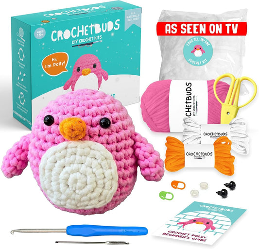 Penguin Crochet Kit for Beginners & Adults (Pink) – DIY Yarn Craft for Couples, Teens & Animal Lovers | Complete Kit w/Hook, Pattern, Step-by-Step Video & Written Tutorials | Fun Gift (Ages 15+)