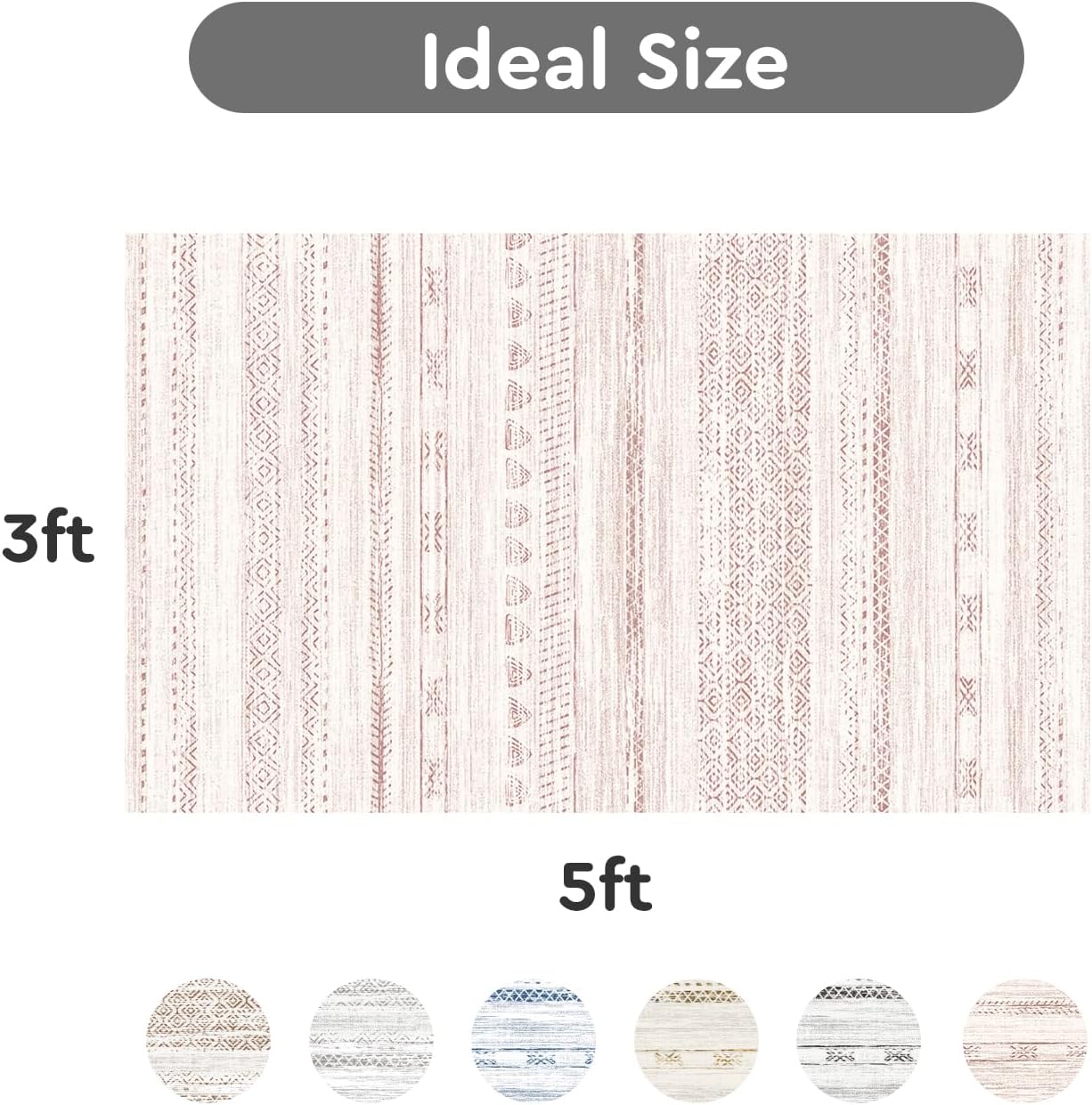 3x5 Pink Area Rug Machine Washable Non Slip Rug Distressed Neutral Moroccan Boho Rug Ultra Soft Indoor Rugs for Bedroom Living Room Entryway Kitchen Foyer Bedside