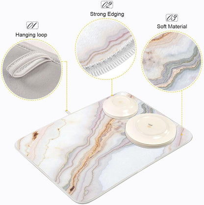 Kcldeci Pink White Marble Dish Drying Mat Dish Drainer Rack Pad Kitchen Counter Mat 18" x 24" Heat Resistant Mat