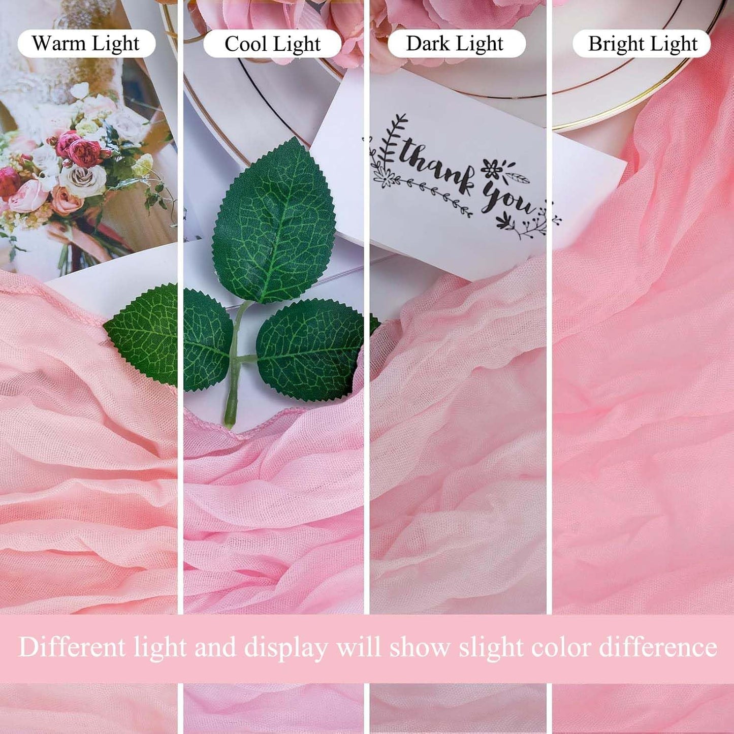 Blush Pink Cheesecloth Table Runner 10Ft + 6 Napkins + 6 Wood Bead Tassel Napkin Rings Gauze Runner Napkins Set for Wedding Baby Shower Birthday Dining Table Decor
