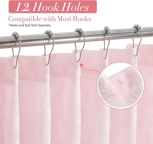 Pink Lace Shower Curtain with Tassels,Luxury Floral Sheer Romantic Bath Curtains for The Bathroom,72" W x 78" H