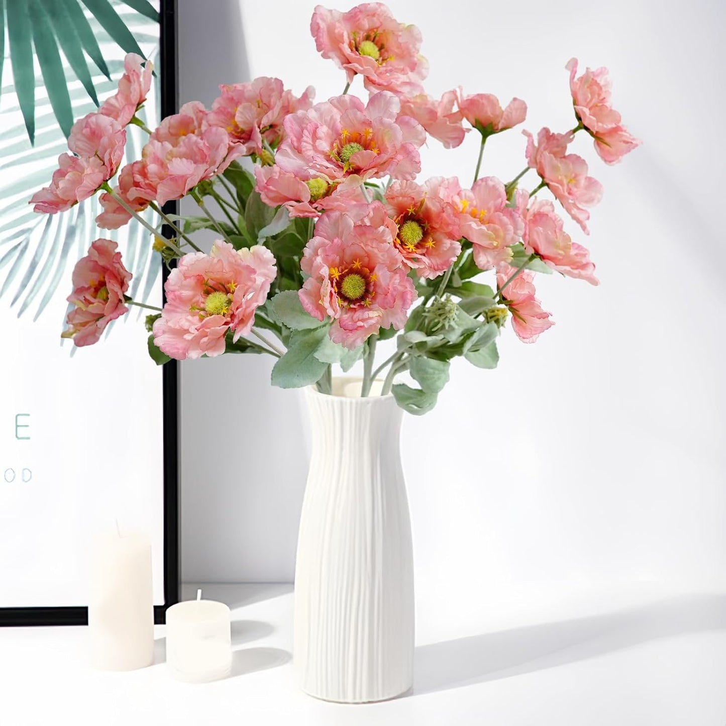Artificial Poppies Flowers, Fake Flowers 5 Stems for Home Decor 19.7inches Silk Flowers Realistic Arrangement (Peach)
