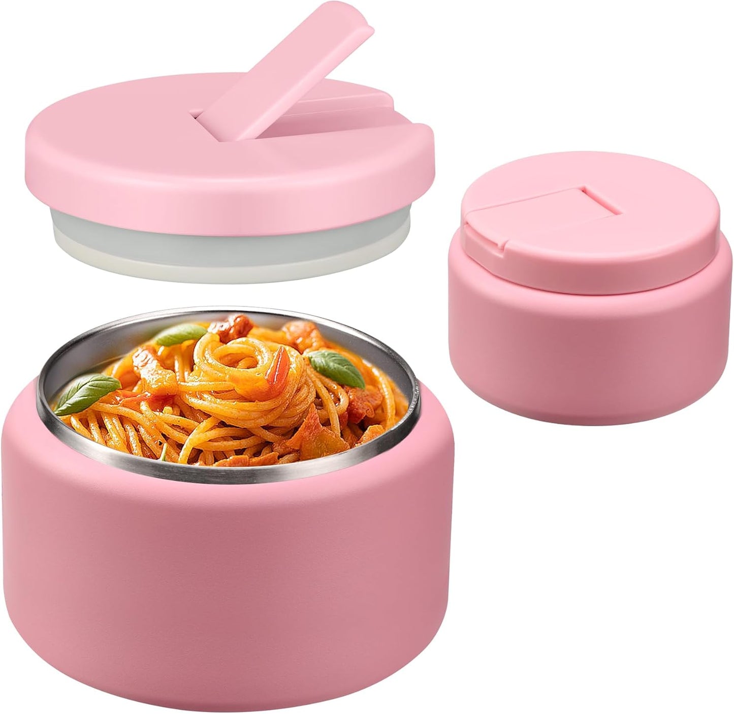 BOSEDSANG 13.5oz Soup Thermo for Hot Food Kids with Buckle Lid Insulated Vacuum Food Jar Wide Mouth Leakproof Stainless Steel Lunch Container- Pink