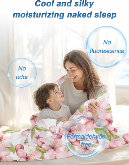 Cooling Blankets for Hot Sleepers Spring Peach Blossom Country Pink Floral Farm Lightweight Breathable Summer Blanket Cold Touch Fabric Throw for Bed, Couch, Sofa 40"x60"