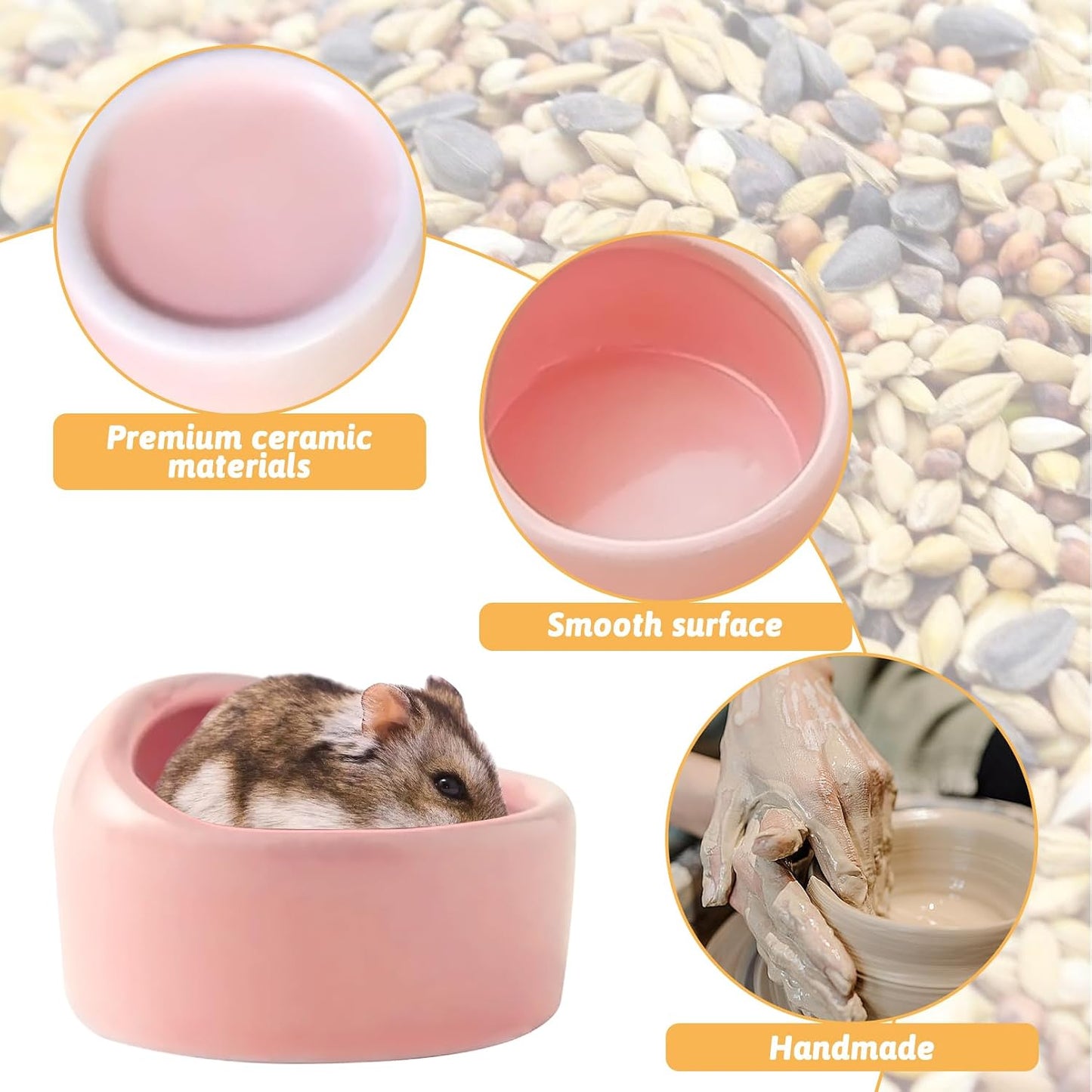 Tfwadmx 2 Pcs Hamster Food Bowl, Ceramic Pet Hamster Bowl Dwarf Hamster Food Bowl Feeder Hamster Water Rat Bowl Small Animal Food Dish for Golden Bears, Hedgehogs, Dutch Pigs, Parrots (Pink)