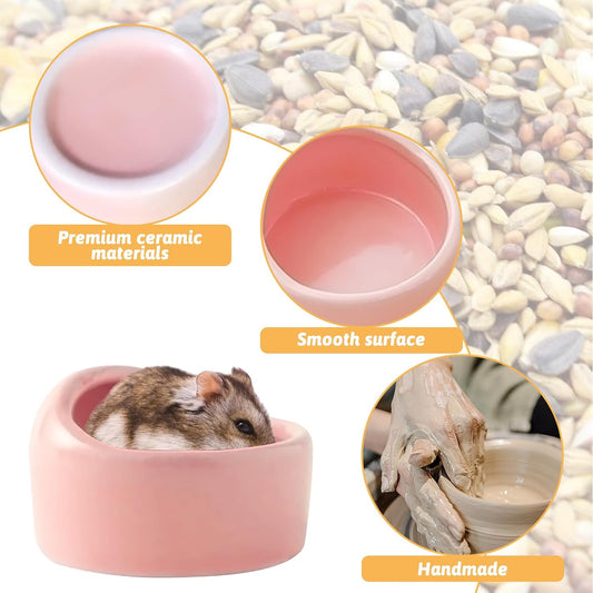 Tfwadmx 2 Pcs Hamster Food Bowl, Ceramic Pet Hamster Bowl Dwarf Hamster Food Bowl Feeder Hamster Water Rat Bowl Small Animal Food Dish for Golden Bears, Hedgehogs, Dutch Pigs, Parrots (Pink)