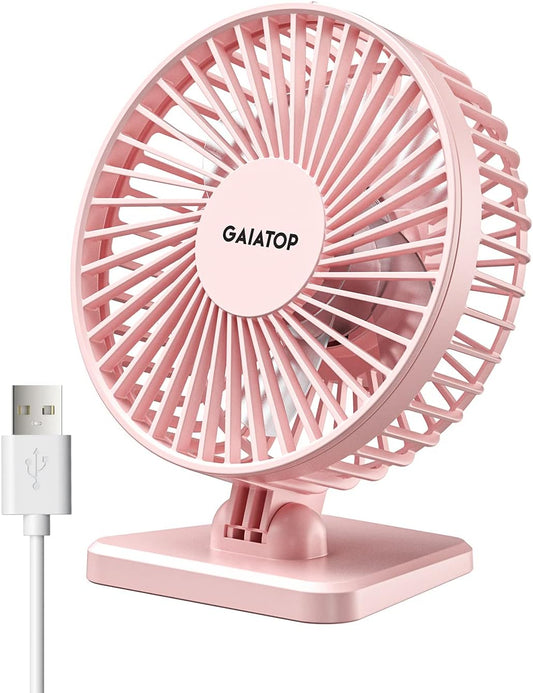 Gaiatop USB Desk Fan, Small But Powerful, Personal Portable Quiet 3 Speeds, Adjustable Mini Table Desktop fan for Cooling Home Office Car Summer Travel Gifts Pink