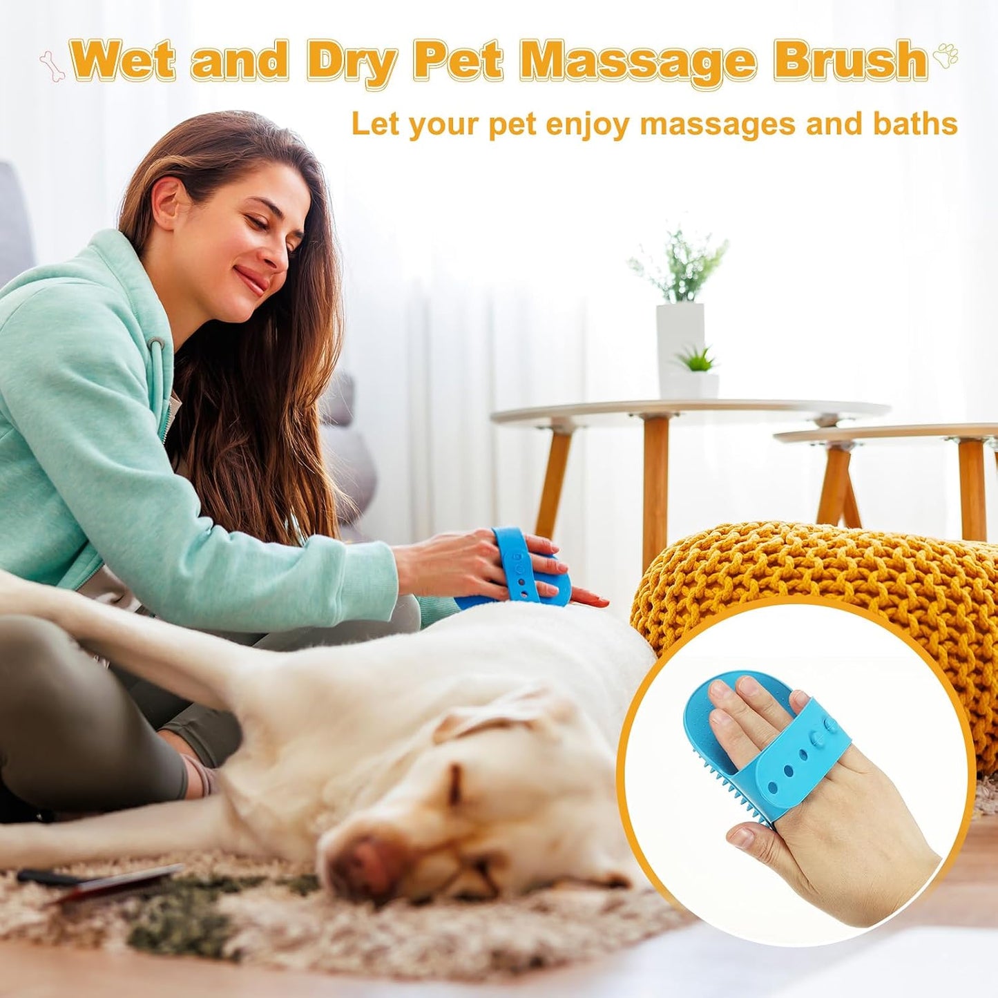 Dog Bath Brush, Silicone Pet Shampoo Brush with Adjustable Ring Handle Massage Scrubber Comb(2Pcs, Pink), for Long Short Hair Dogs and Cats Bathing Cleaning Shampooing