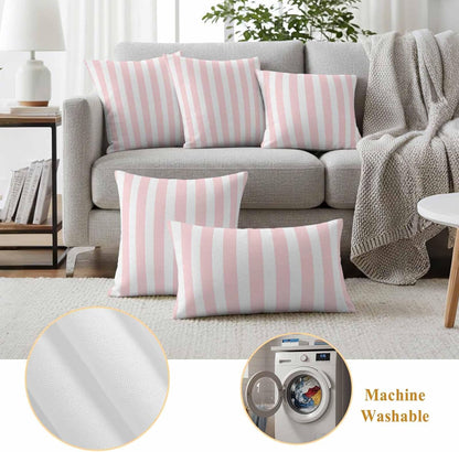 Outdoor Pillow Covers 18x18 Set of 2 Pink Stripes Outdoor Pillows Waterproof Throw Pillow Covers Pink White Vertical Striped Pillowcases Decorative Case for Patio Cushion