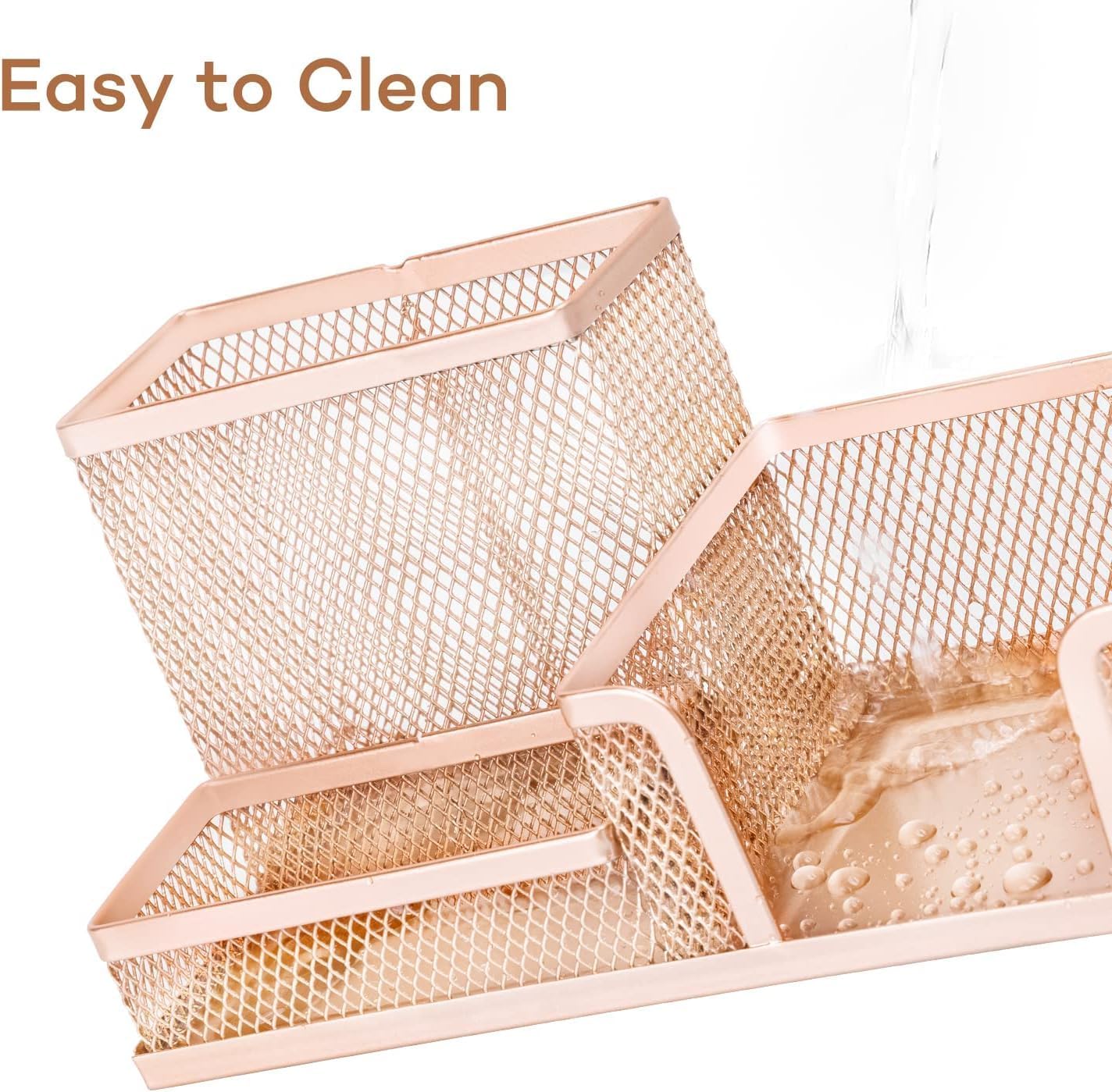 LIGHT PINK 3 Compartment Metal Mesh Desk Organizer