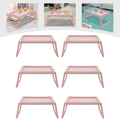 6Pcs Lap Desk Tray,Tray Folding Table,Foldable Laptop Desk,Plastic Breakfast Laptop Trays,Portable Lap Bed Table with Phone Slots,Serving Tray,Snack Table for Writing Eating Game Classroom (Pink)