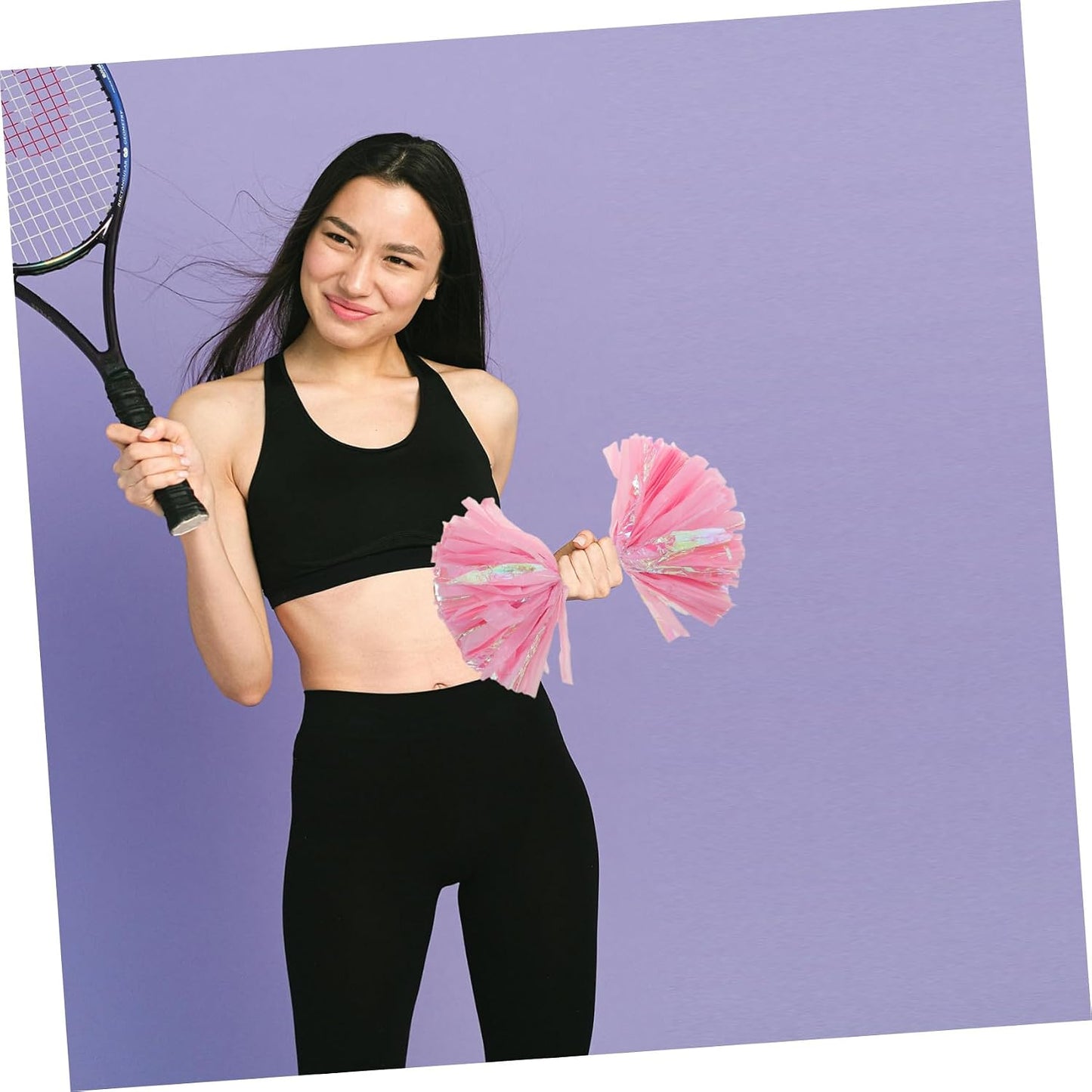 ELEOUTI 2pcs Cheerleader Pom Poms with Large Handle 6-inch Rainbow Matte Pink Sports Team Spirit Accessories for Dance Performances and Cheering