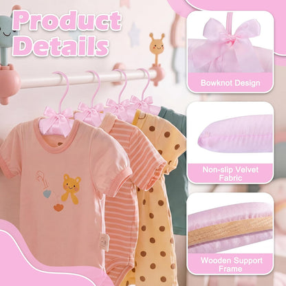 Novabright 12 Pcs 10" Baby Satin Padded Hangers Non-Slip Wooden Hangers with Sponge Shoulder for Baby Christening Dress Girl Toddler Infant Nursery Newborn Clothing(Pink)