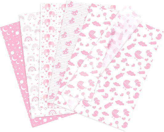 Larcenciel Tissue Paper, 50 Sheets Elephant Pink Tissue Paper for Gift Bags Gift Wrapping, Cute Baby Girl Design Art Gift Wrap for Baby Shower, Birthday, Anniversary, Craft, 19.7x13.8inch