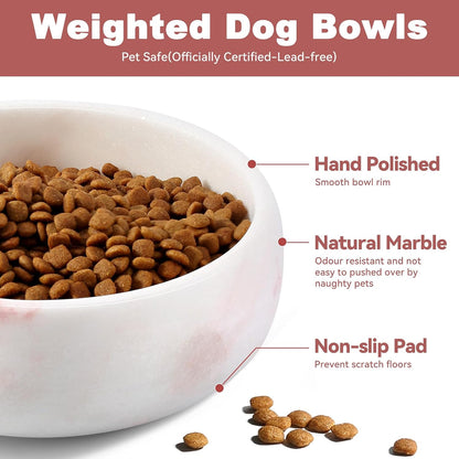 Karibiber Marble Dog Bowl, 5lbs Weighted Dog Food Bowl, Non-Slip Large Heavy Water Bowls, Cute Pink Stone Food and Water Dish for Medium Dogs, Natural Marble, Easy to Clean, Holds 4 Cups