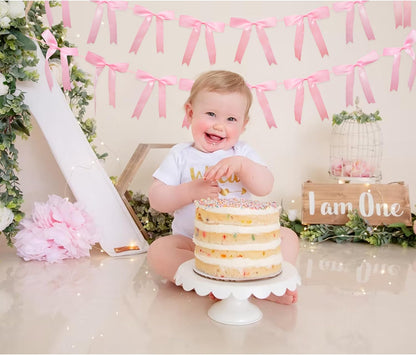 2pcs Pink Bow Garland Banner, Satin Ribbon Decorations for Coquette Theme Birthday and Bridal Shower Party Decor (Bow)