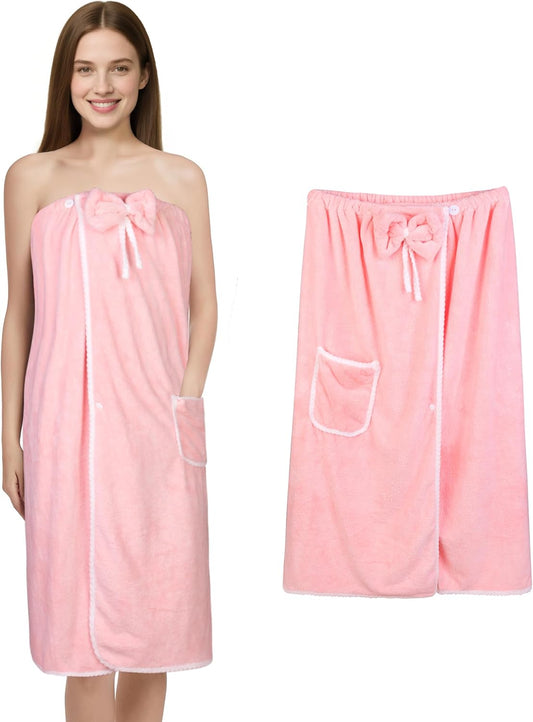 Towel Wrap Women Shower Robe Adjustable Closure Bathrobe with Hair Drying Towel & Spa Wraps