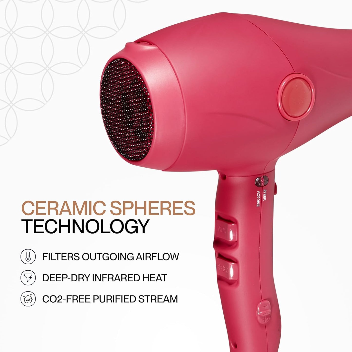 Cocco Nano Pro Hair Dryer, Ultra Lightweight, Ionic Intel System, Ceramic Spheres Technology, Professional Performance, Pink