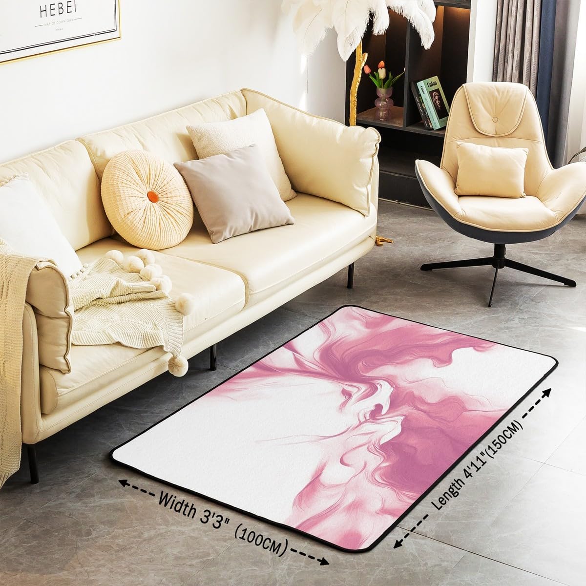 Feelyou Modern Abstract Area Rug 5x7 Polyester Pink Living Room Rugs for Bedroom Abstract Art Decor Carpet Luxury Indoor Floor Mat Soft Non-Slip