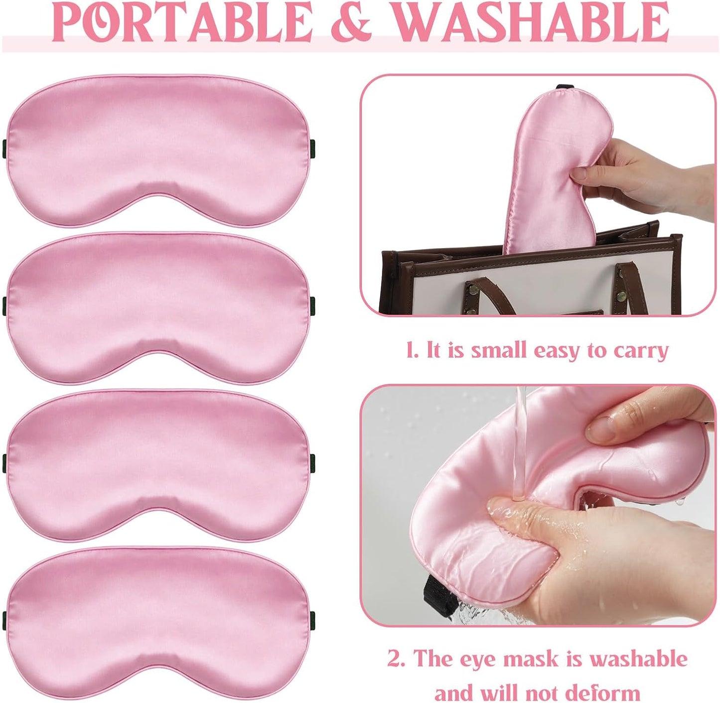 4 Pcs Pink Silk Sleep Mask for Sleeping with Adjustable Strap, Silk Eye Masks Satin Blackout Blindfold Sleep Eye Cover Comfortable Blindfold Eyeshade for Men&Women