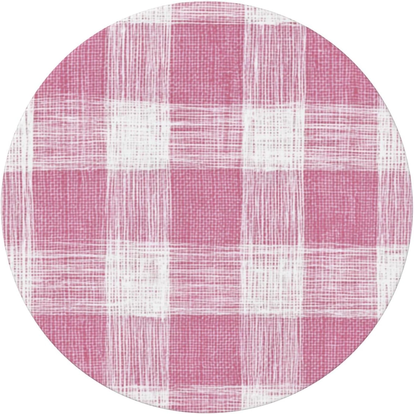 Hand-Drawn Soft Pink and White Check Pattern Round Tablecloth Fitted Table Cover Washable Tablecloths for Kitchen Dining Party 40-44 Inch
