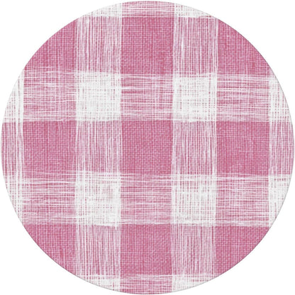 Hand-Drawn Soft Pink and White Check Pattern Round Tablecloth Fitted Table Cover Washable Tablecloths for Kitchen Dining Party 40-44 Inch