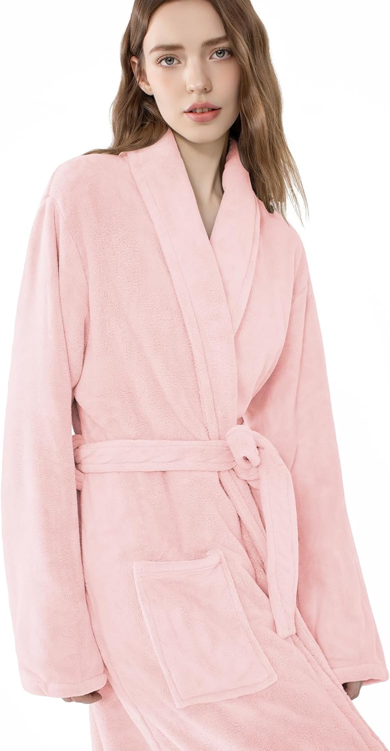 Soft Robe For Women，Warm Plush Bath Robes Female，Spa Towel After Shower Lightweight Long Bathrobe
