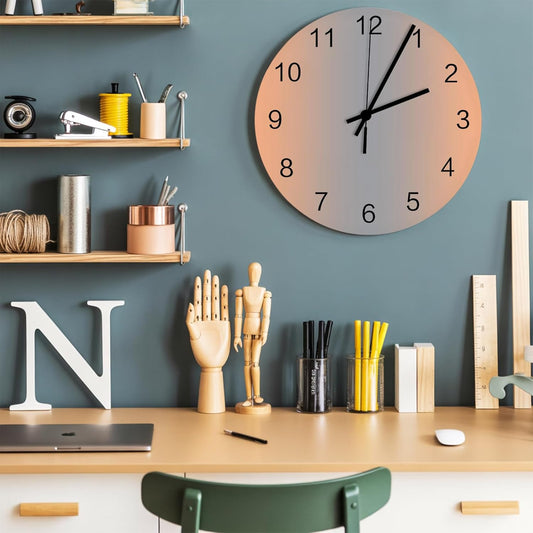 Ombre Abstract Gradient Coral Pink and Gray Wall Clock Battery Operated Non-Ticking 12" Round Wood Clocks, Kitchen Wall Clock for School Bathroom Living Room Home Office Wall Decor