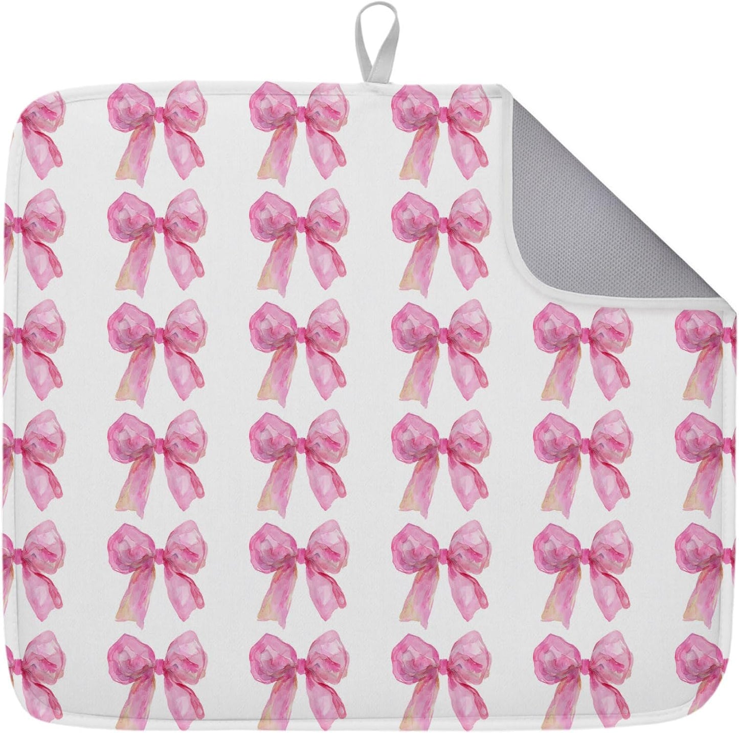 Dish Drying Mat Pink Bow Kitchen Counter Drying Pad for Dishes Glasses Cups and Cookware Watercolor Style Absorbent Dish Drying Mat Machine Washable Kitchen Accessories 18" x 24"