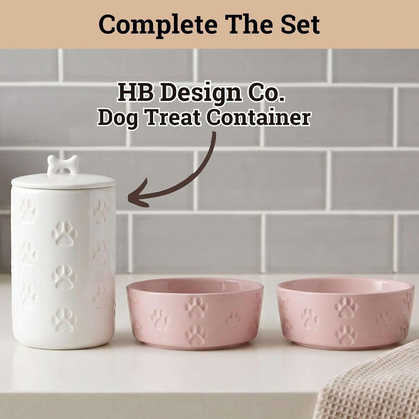 Ceramic Dog Bowl Set of 2 with Anti-Skid Base - 6.5" Wide x 2.5" Tall Ceramic Dog Bowls Medium Sized Dogs - 3.8 Cup Capacity Food and Water Bowls for Dogs - Rubber Bottom Pet Bowl Set of 2 Medium Size