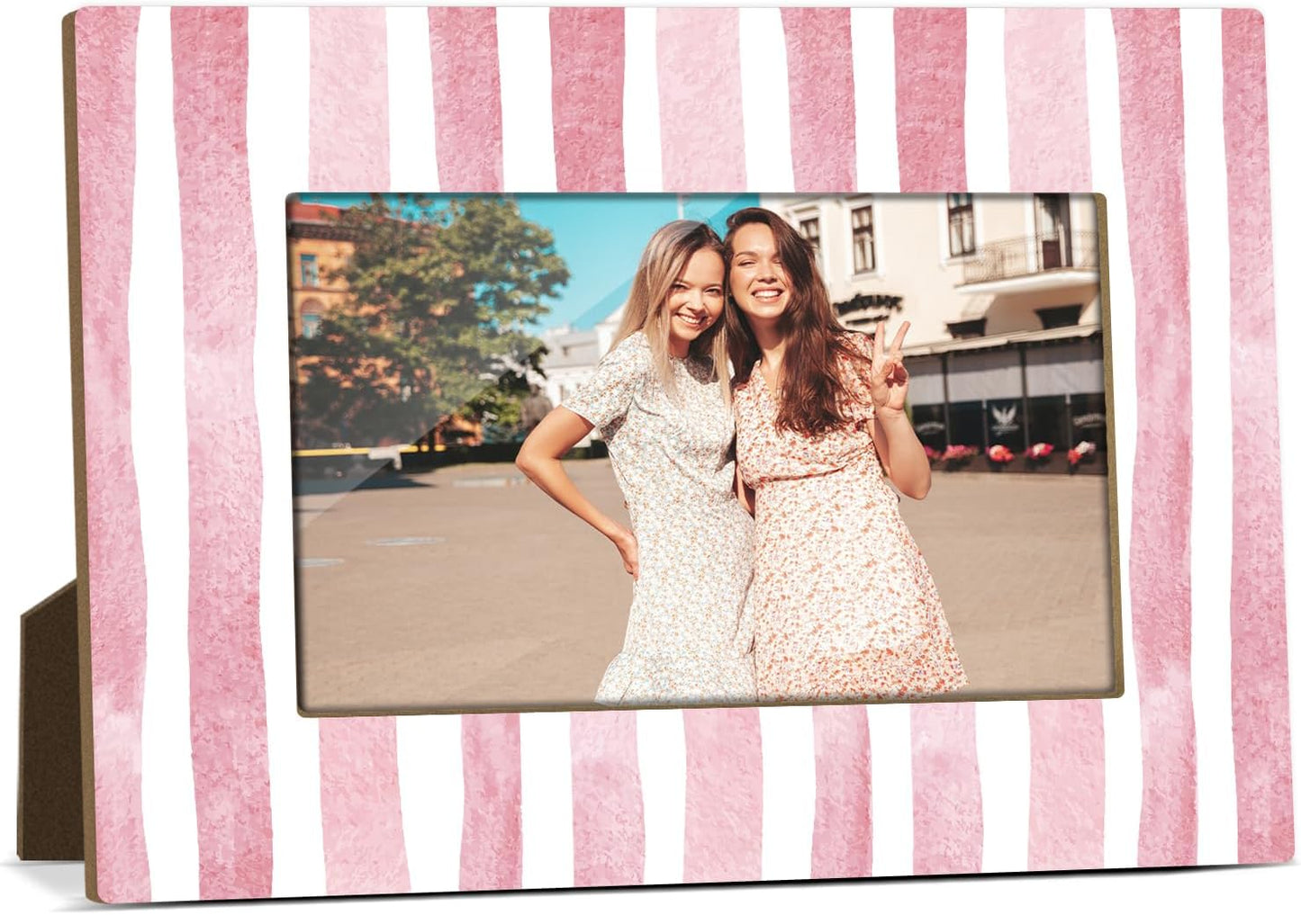 Pink Stripes Picture Frame, 4x6 Wood Photo Frame, Birthday Gifts for Friends Sisters Woman Girls, Picture Photo Frames Desk Tabletop Decor, Gifts for Friends -59