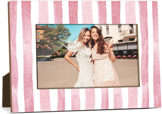 Pink Stripes Picture Frame, 4x6 Wood Photo Frame, Birthday Gifts for Friends Sisters Woman Girls, Picture Photo Frames Desk Tabletop Decor, Gifts for Friends -59