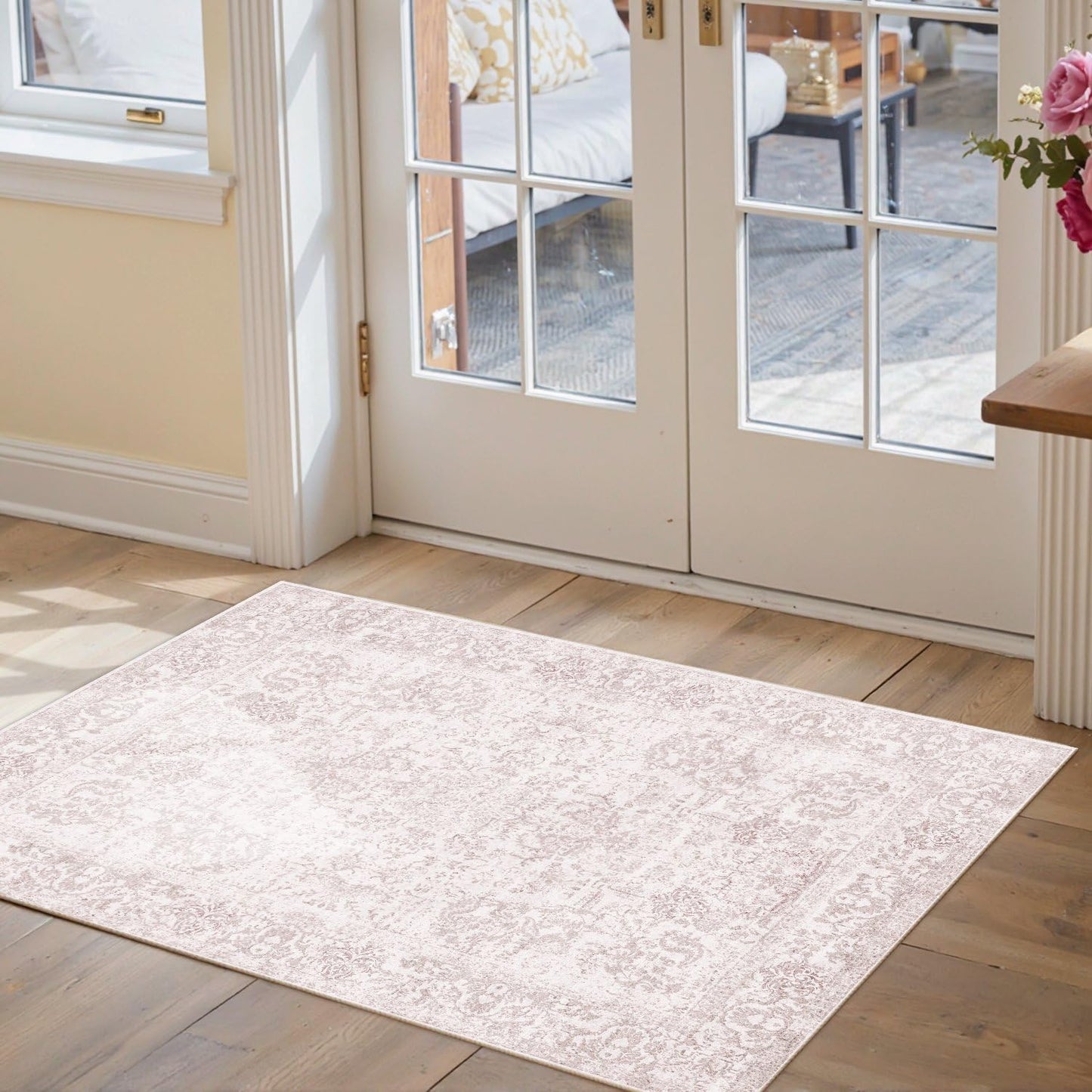 Rugxara 2x3 Door Mat Indoor Entrance, Washable Non Slip Kitchen Bathroom Rugs, Ultra-Thin Throw Small Rug for Front Door/Indoor Entrances, Pink