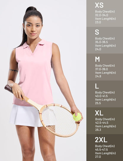 MIER Women's Sleeveless Golf Polo Shirts Dry Fit Collared Tank Tops V Neck Ribbed Athletic Tennis Shirt, Moisture Wicking