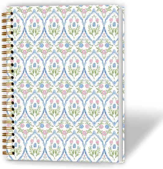 Grandmillennial Pink and Blue Floral Spiral Notebook 5.5x8.3, Retro Cottagecore Flower Aesthetic Journal for Women, Pastel Floral Grand Millenial Hardcover Notebook Journal