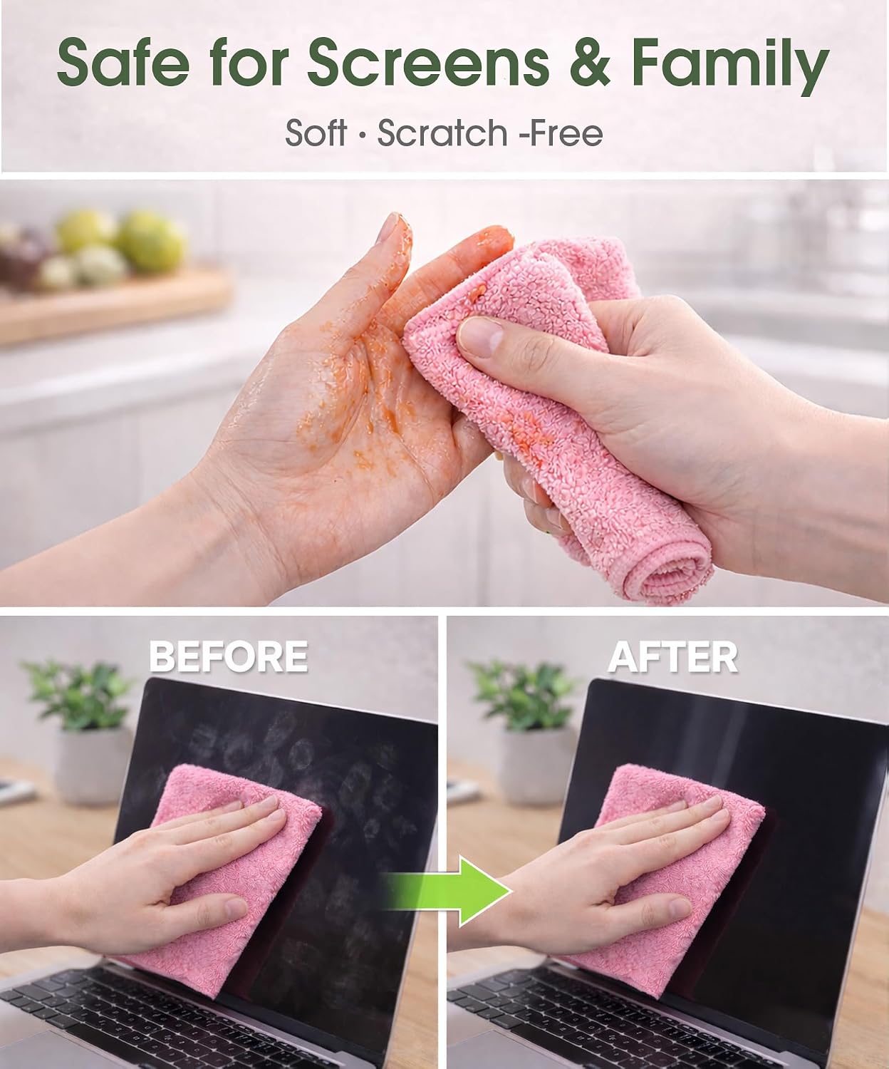 Microfiber Cleaning Cloth Roll - 100 Pack Tear Away Microfiber Paper Towels, Reusable, Washable, Scratch-Free, Kitchen Towels for Car, Home, Kitchen, Glass, Dishes(Pink)
