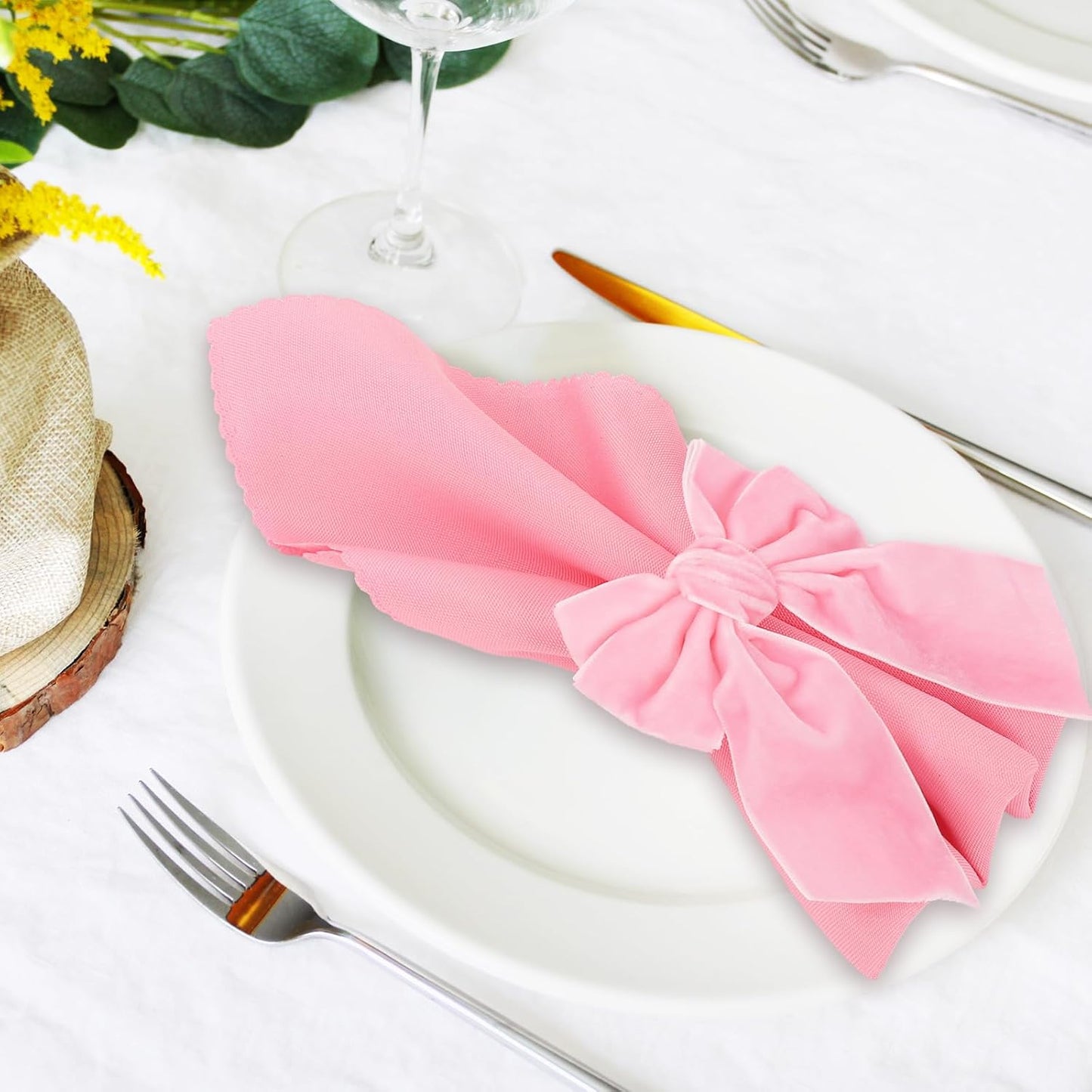 FYSUIMU 10Pcs Large Bow Napkin Rings Velvet Pink Bowknot Napkin Holder Chic Napkins Buckle Dinner Table Ring for Wedding Valentine’s Day Party Table Decor